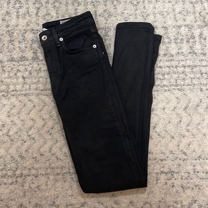 Rag& Bone Nina Ankle High Rise Skinny 24 Waxed Black Jeans